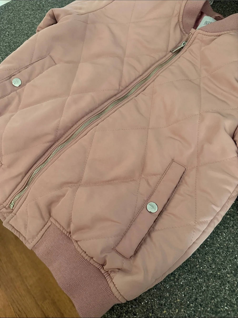 Zara Quilted Bomber Jacket in blush Pink